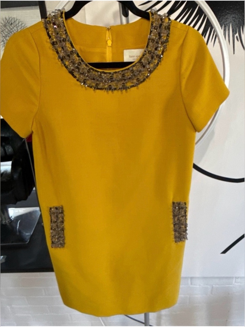 ♠️ EUC Kate Spade Gail Dress with Crystal-Beaded Collar Aspen Yellow Size 2